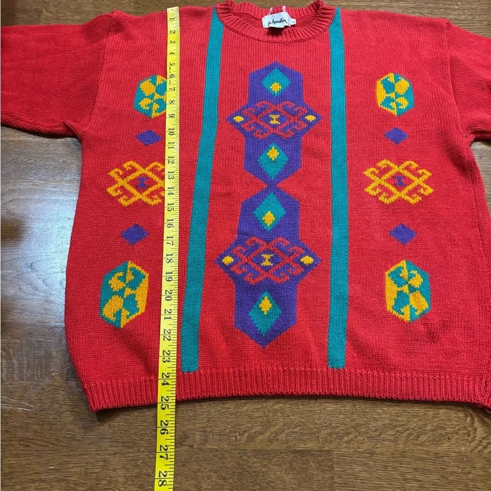 Vintage Red Geometric Knit Sweater | Oversized Retro Pattern | XL - Picture 9 of 11